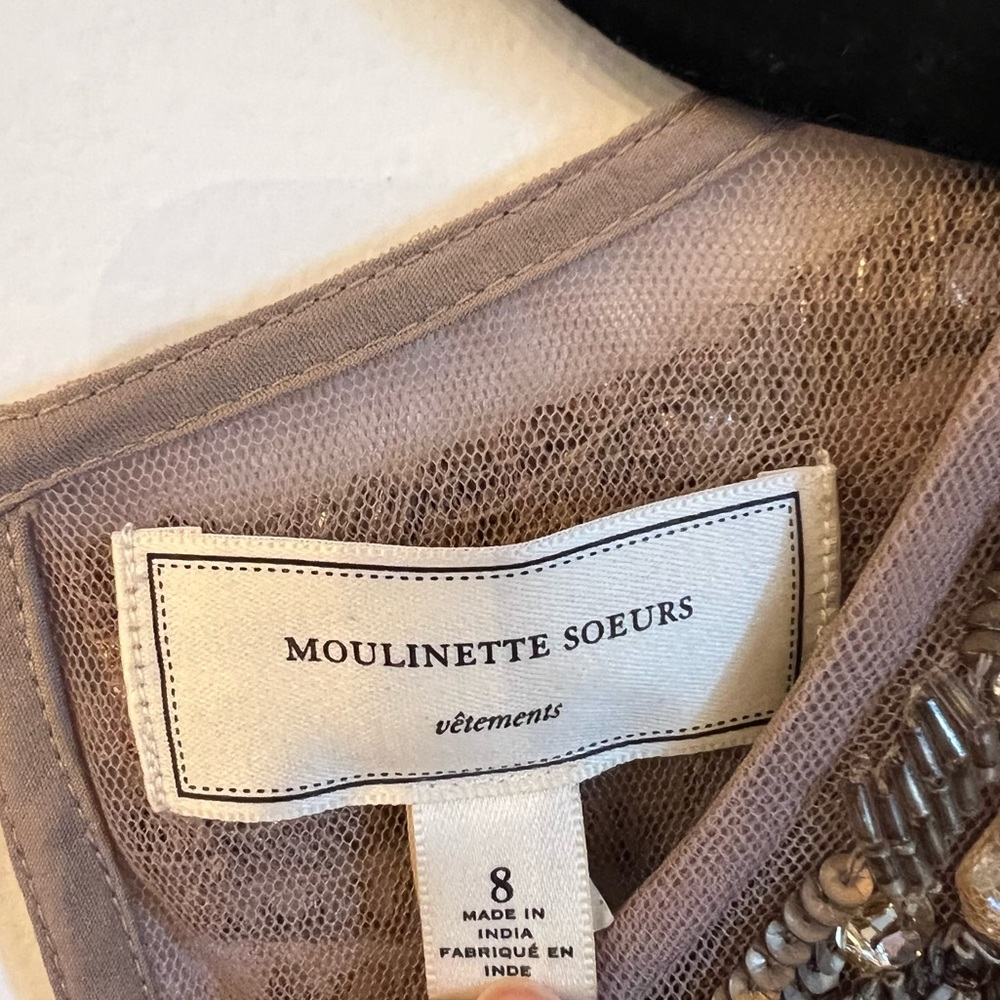 Moulinette Soeurs Swingy Sleeveless Sonora Dress Gray with Collar Embellishment - Picture 8 of 11